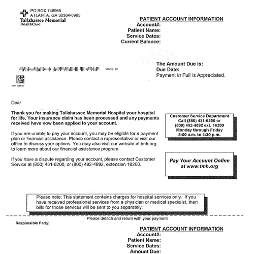 Medical bill statement before Epic