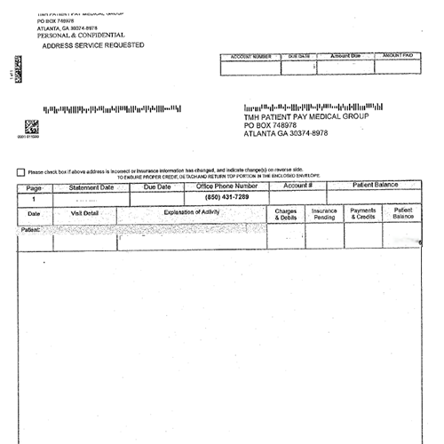 Medical bill statement before Epic